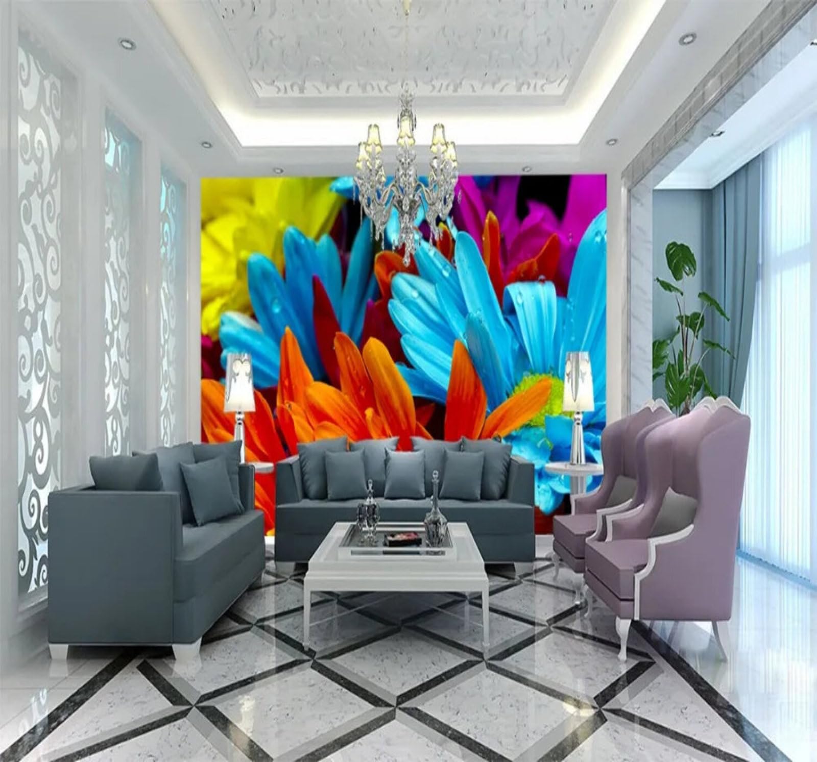 Tzxztt Three Dimensional Beautiful Fresh Colourful Flowers Modern 3D Wallpaper Premium Textured Silk Neutral Tones Material Ideal for Living Room Bedroom-300cm×210cm