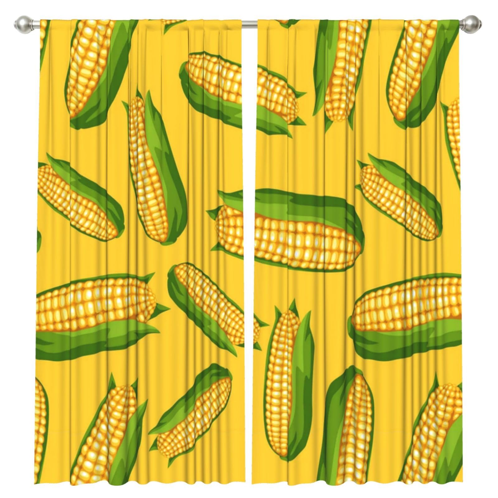 InOmak Fresh Ripe Corn Cobs Pattern, 2 Panels Window Curtains 52 x 84 Inch Blackout Curtains for Living Room Bedroom