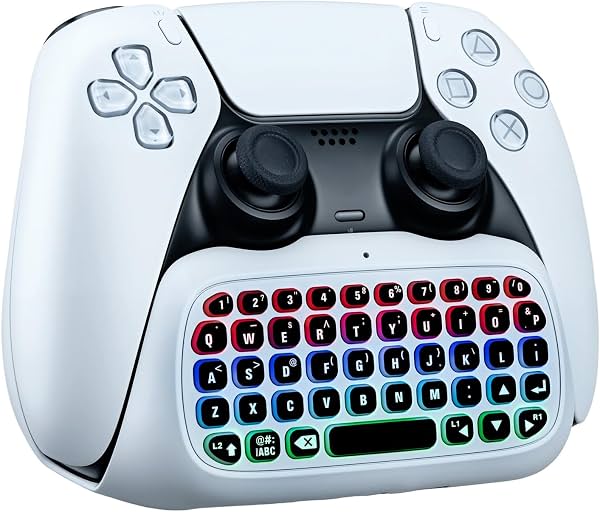 Teclado inalámbrico mini Mcbazel para control DualSense y Edge de PS5, chatpad Bluetooth con retroiluminación RGB dinámica, altavoz integrado y conector de audio de 3.5 mm, teclado de mensajes recargable para PlayStation 5