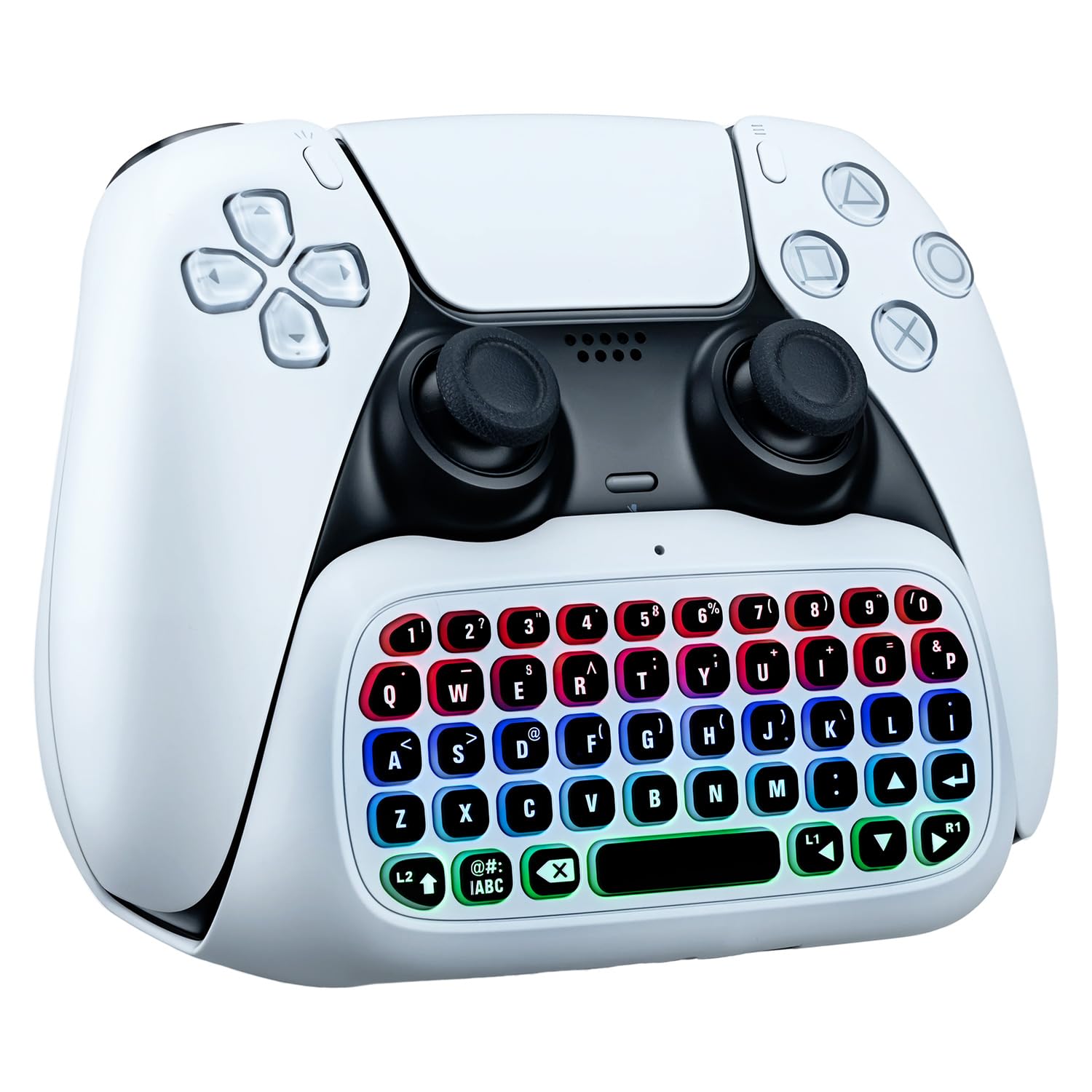 Mcbazel Teclado Inalámbrico para Mando PS5/PS5 Edge, Chatpad Bluetooth 3.0 para Gamepad con Altavoz Integrado y Conector de Audio de 3,5 mm, con Iluminación RGB