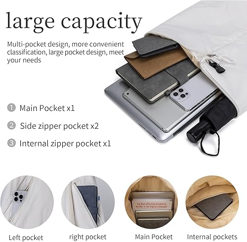 Miniatura 4 de Mochila de lona para mujer, mochila de viaje para hombre, estilo vintage, para mochilas casuales, Blanco-g, Mochila casual