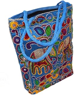 Borsa di design indù. Borsa da viaggio, valigetta, borsa da spiaggia o custodia per PC o tablet. Artisanal. Fatto a mano in India. Tessuti ricamati con intarsi. Prima qualità (Rosso)