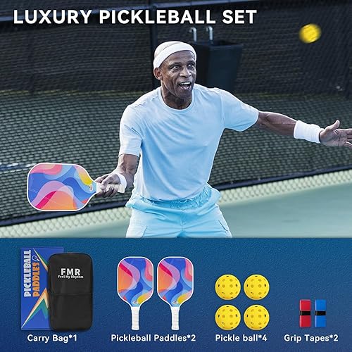 Miniatura 2 de Juego de 2 Palas de Pickleball con 4 Pelotas - Superficie de Fibra de Vidrio Aprobada por USAPA, Ligero, Agarre Antideslizante - Juego de Palas