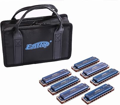 Harmonica Set 12 key blues harp 008K Professional Diatonic Harmonicas 10 Holes 20 Tones Harmonica for Professional Player,Beginner,Students,Children with Black Gift Bag Blue-7keys