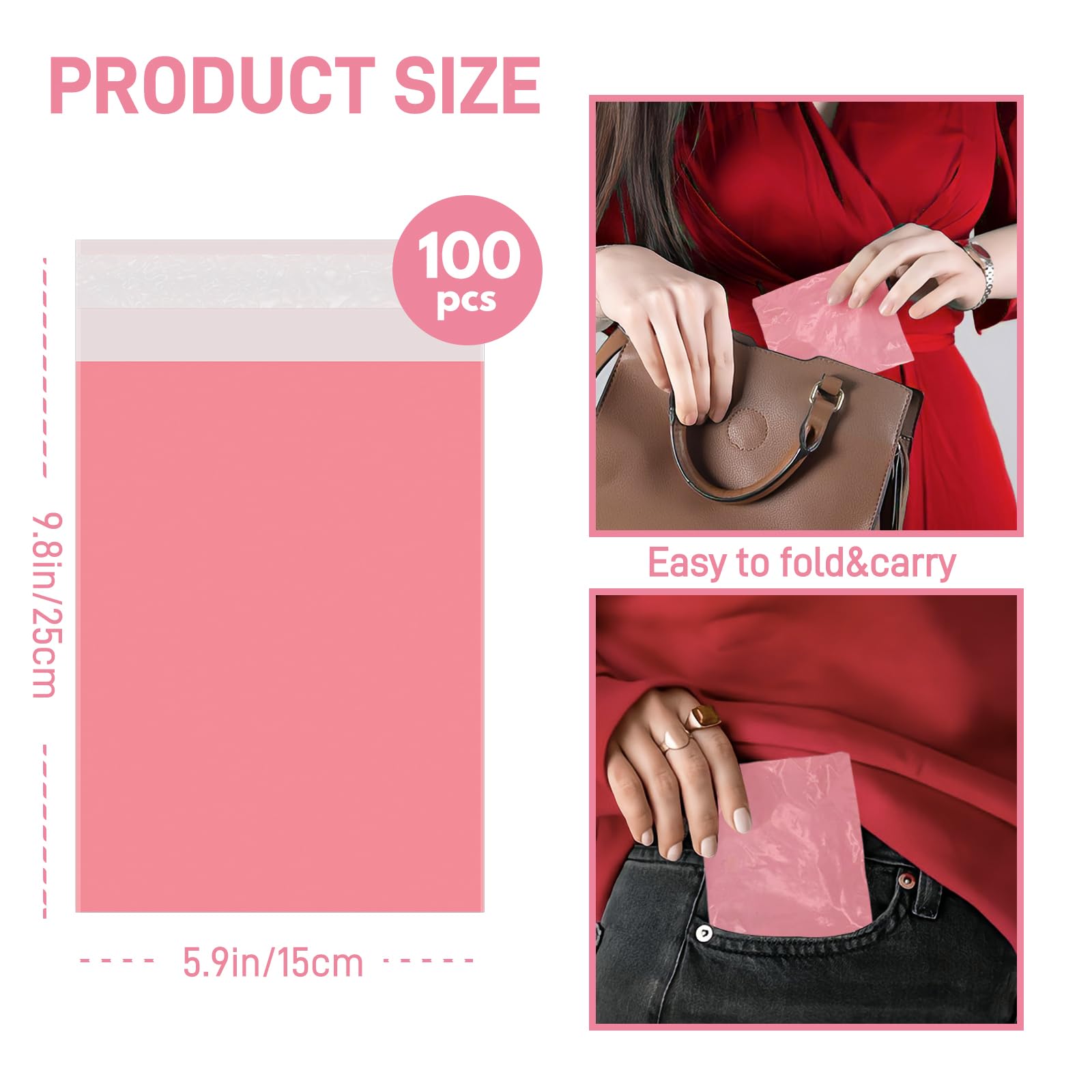 Sanitary Napkin Disposal Bags FARVIGOR, 100Pcs Women Feminine Hygiene Disposal Bags for Tampons and Pads, Personal Disposal Bag Self-Sealing, Privacy Protection, 9.8x5.9"(Pink)