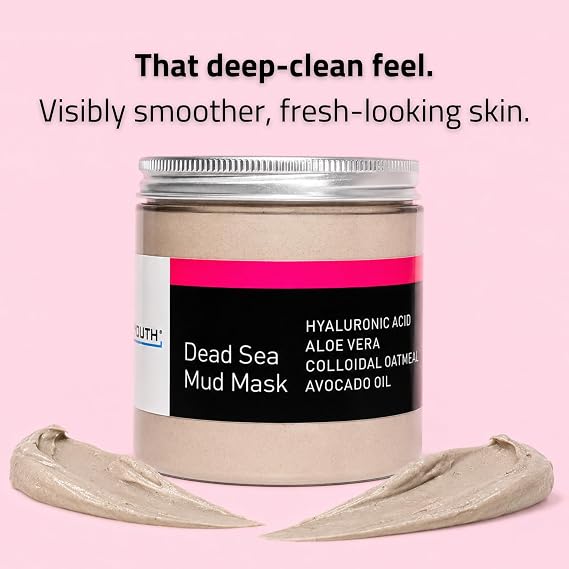 YEOUTH Dead Sea Mud Mask for a Visibly Purified and Refreshed-Looking Skin | Mud Face Mask With Hyaluronic Acid, Aloe Vera and Avocado, Deep-Cleansing Face Mask for Smoother Looking Skin, 8oz