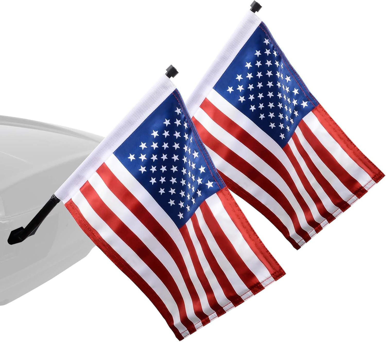 FOVPLUE 15" x 11" American Flag Kit,Clamp On Motorcycle Flag Pole Mount for Harley Touring Hard Saddlebags,Tour Luggage Pack,Luggage Carrier,car/truck roll-down window, 2-Pack