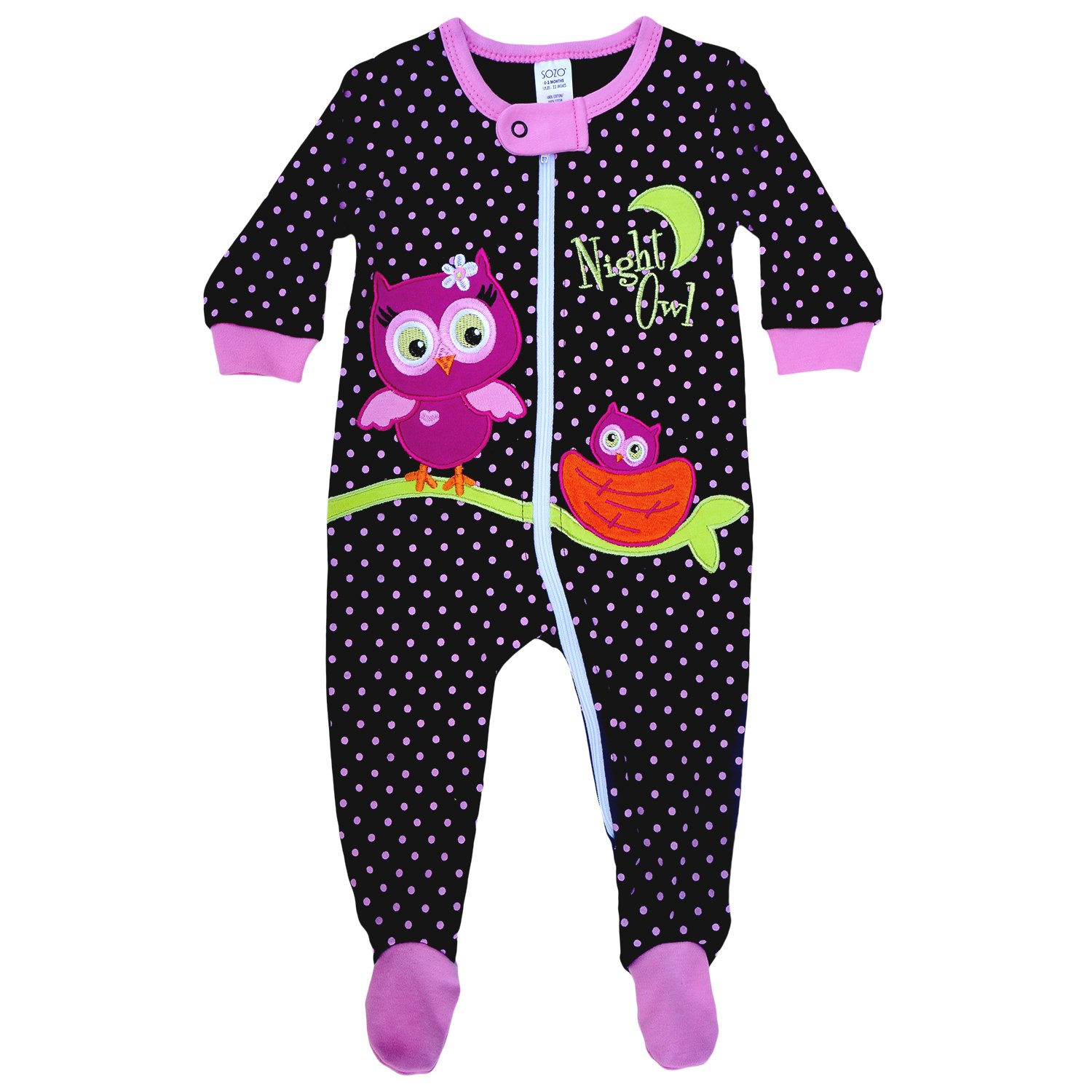 Sozo Baby Girls Night Owl Footie
