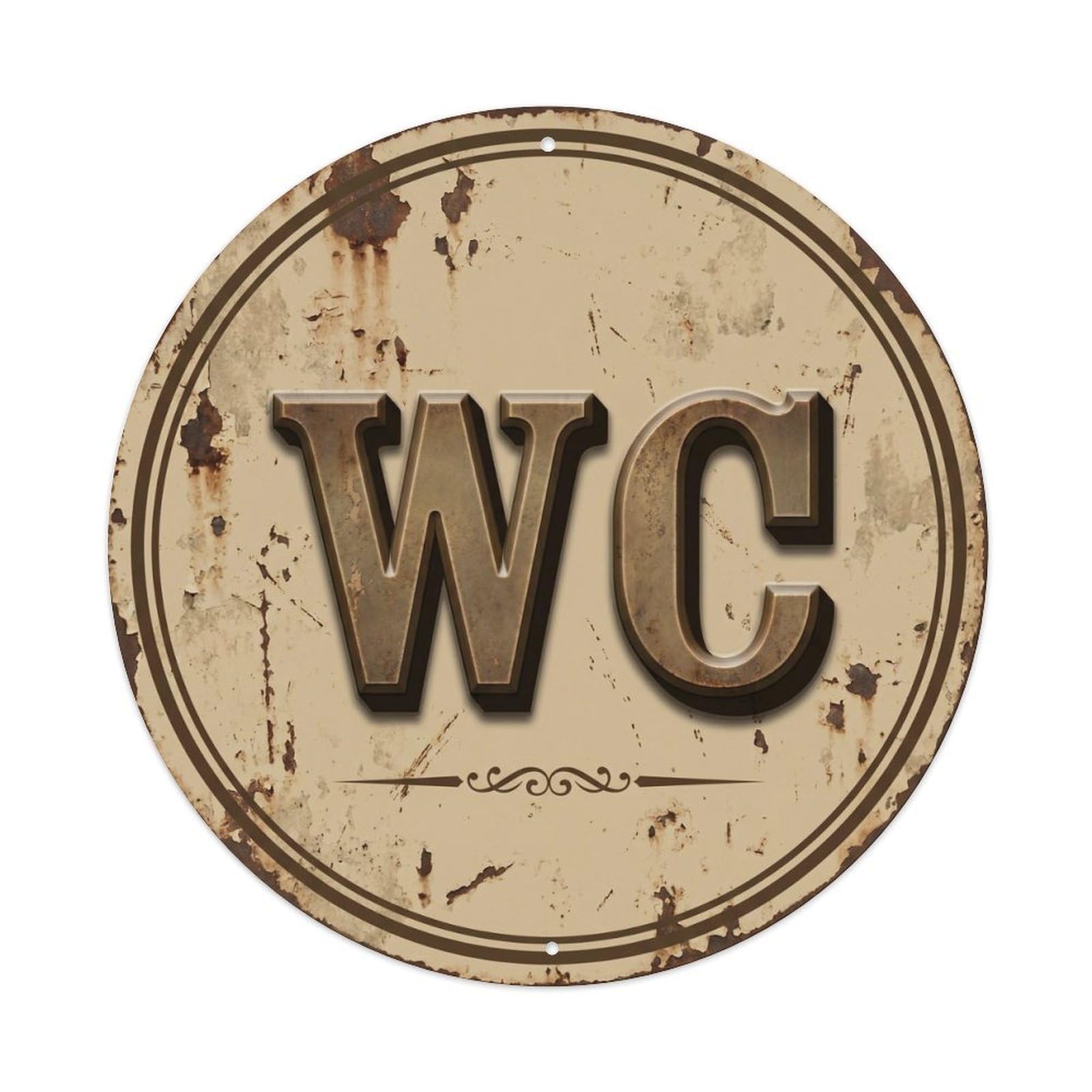 Fqcyn Style Toilet （Wc） Bold Classic Shield Metal Tin Sign Plaque Wall Decor For Cafe, Club Bar, Office, Home Garden Round Metal Poster 8X8inch