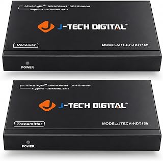 J-Tech Digital Long Range HDMI Extender Over Cat6 150m/492ft HDBaseT 1080P Extender PoC, Bi-Directional IR, Supports Dolby Digital, DTS, with EDID, CEC, & RS-232 Passthrough (JTECH-HDT150)