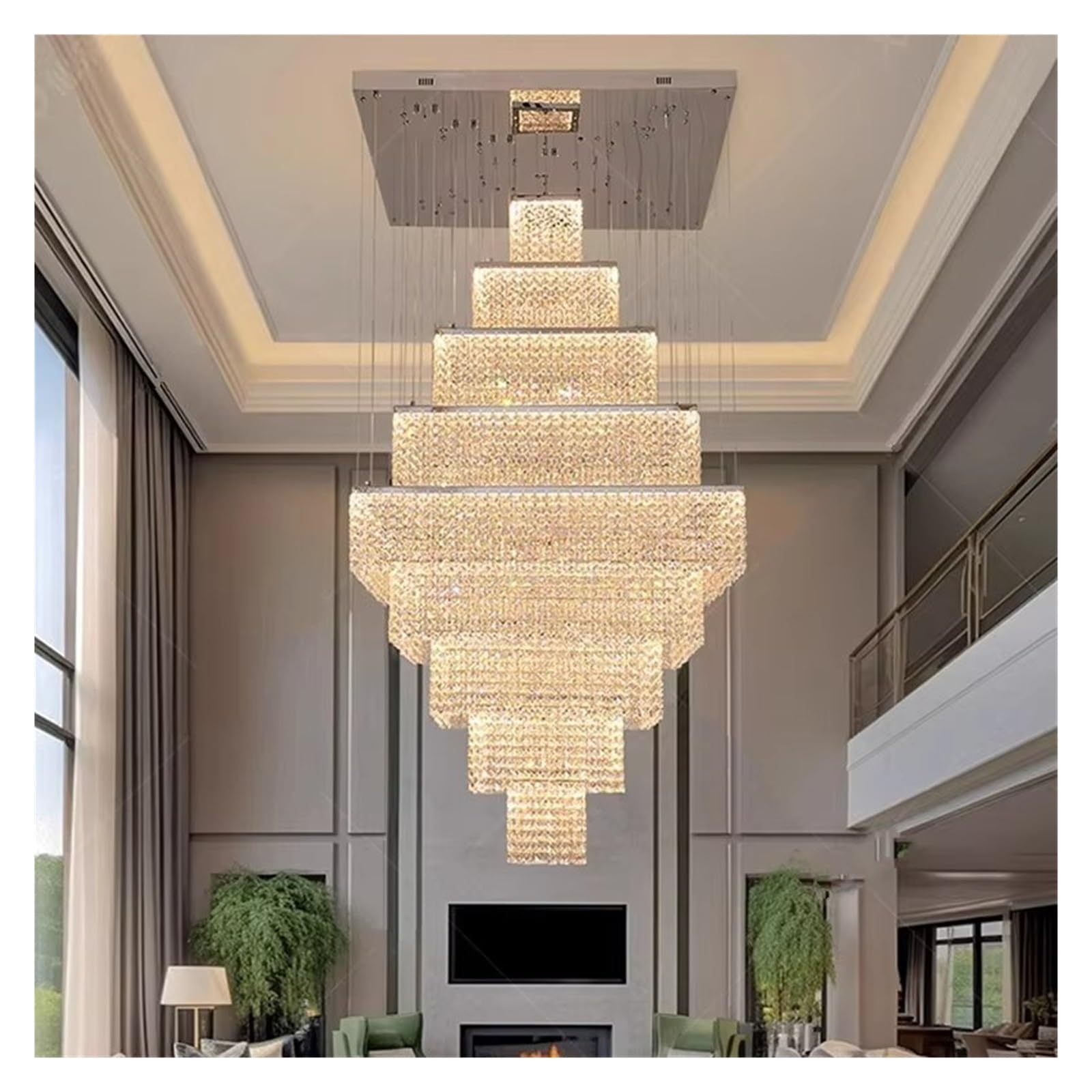 PCXEHUYP Luxury Crystal Staircase Living Room Villa Large Chandelier,