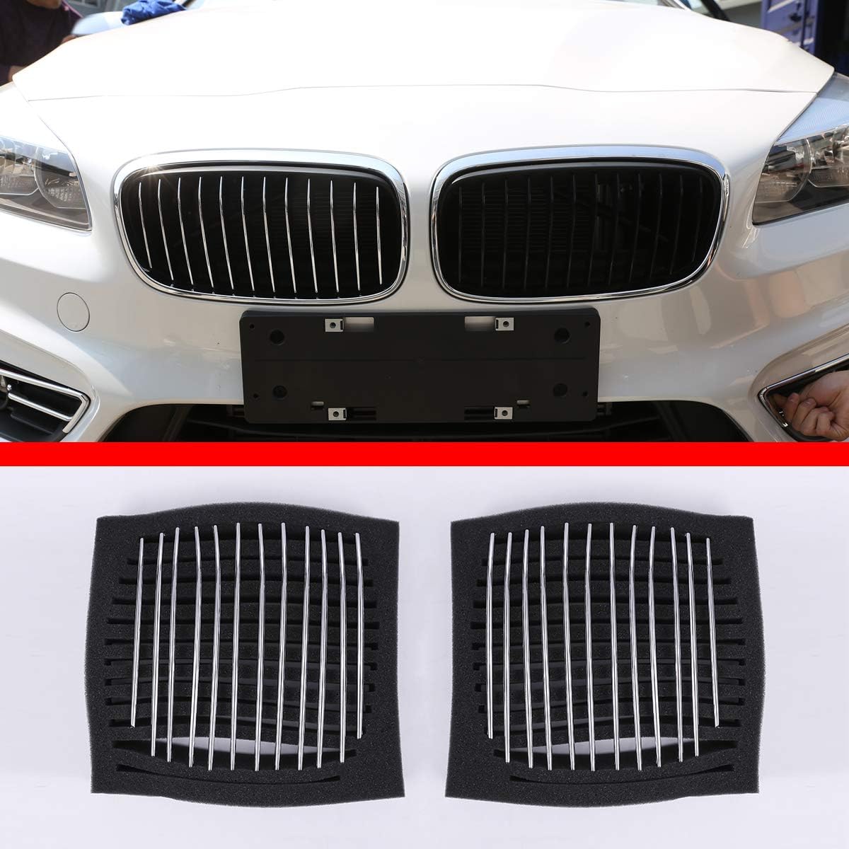 YIWANG ABS Chrome Shiny Silver Front Grille Insert Trim Strips Grill Cover 24pcs For BMW 2 Series 218i F45 f46 2015-2018 Accessories (Style 2)