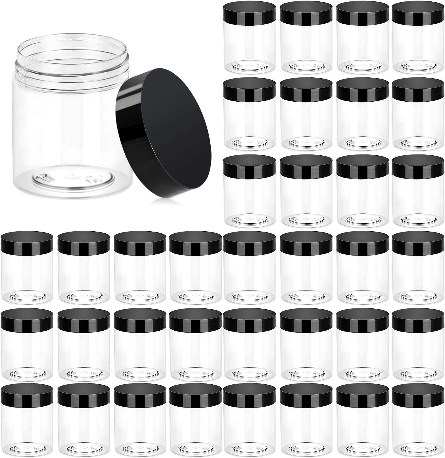 Eternal Moment 36 Pack 3 OZ Plastic Jars Round Clear Cosmetic Container Jars with Lids, Perfect for Lotion, Cream, Ointments, Makeup, Eye Shadow, Rhinestone, Samples, Pot, Travel Storage