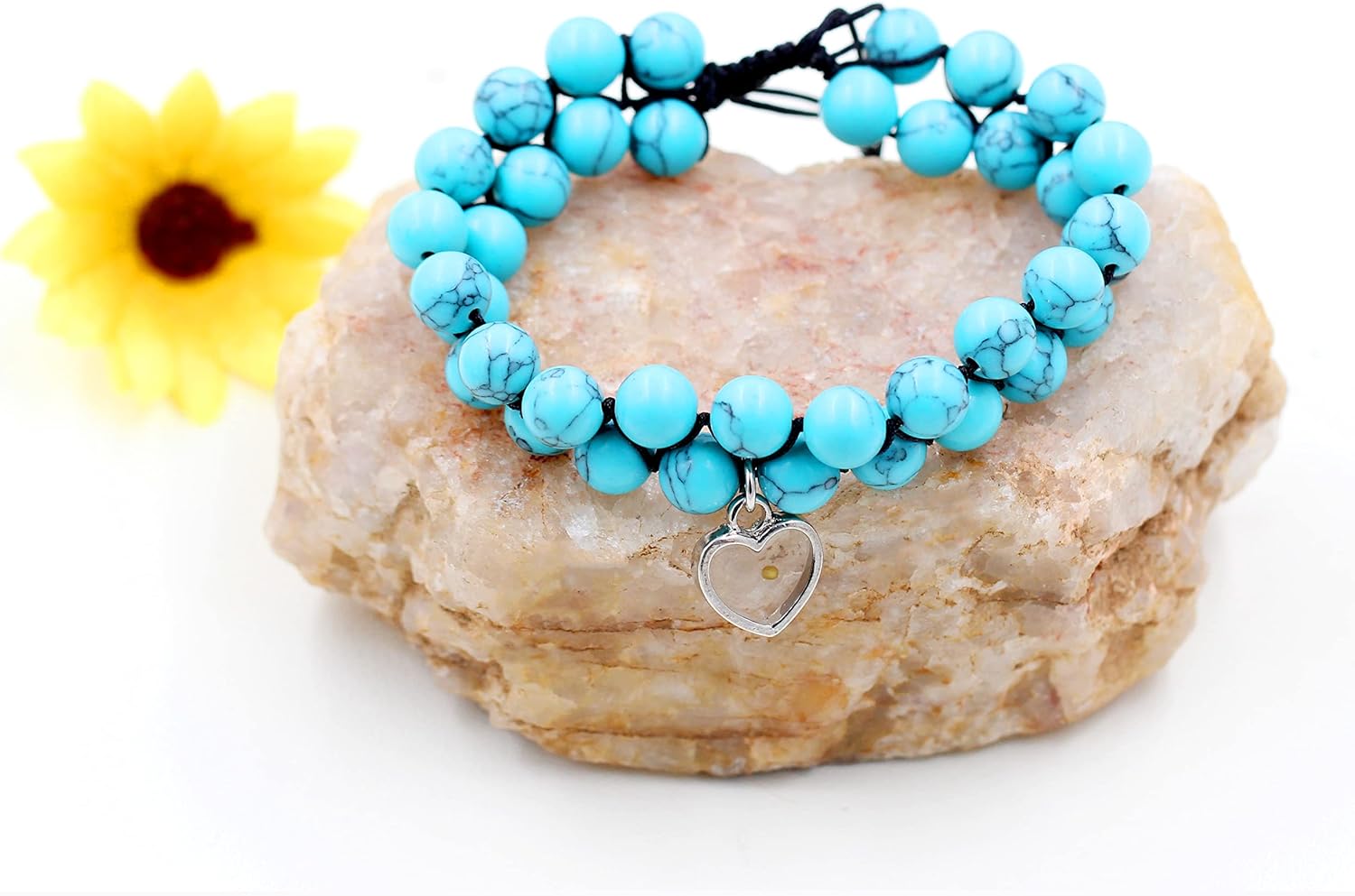 Uloveido Adjustable Braided Macrame Double Layer Bracelets - Black Lava Rock Turquoise Stone Beads Charm Musard Seed Bracelet for Men Women Y2056 - Image 4