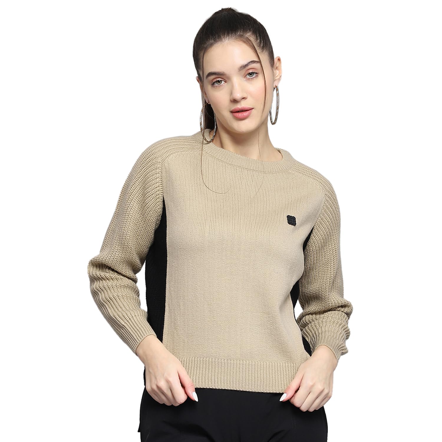 rock.it from house of Monte Carlo Womens Solid Beige Round Neck Full Sleeve Pullover-picture-11