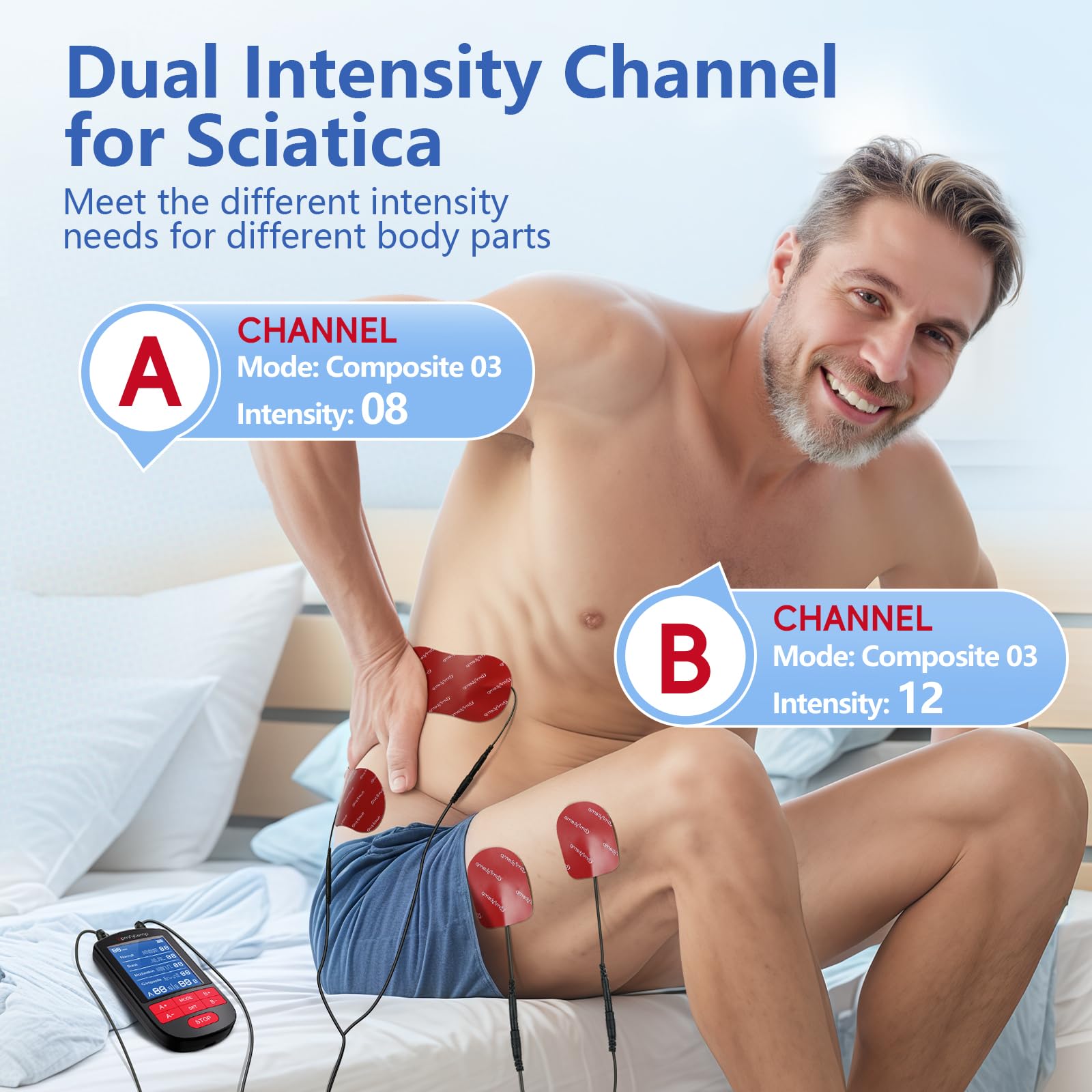 Comfytemp TENS Unit Muscle Stimulator for Back Sciatica Neck Pain Relief, 4 Therapy Waveforms Dual Channel TENS Machine — 30 Modes, Rechargeable Professional Electric Pulse Massager, 10 Electrode pads — Amazon image 4