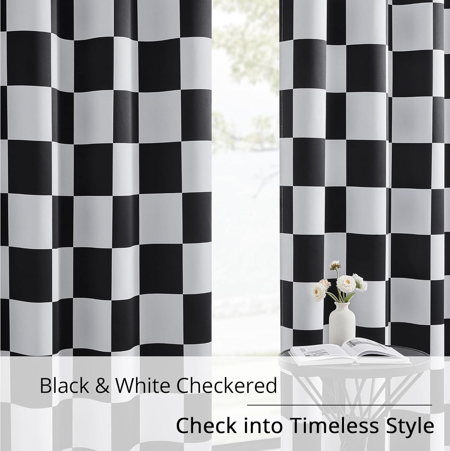 100% Blackout Curtains – Black and White Checkered Race Flag Pattern, 2 Panels, Each W52×L84, Thermal Insulated, Nosie Reducing for Bedroom, Living Room, Race car Drapes