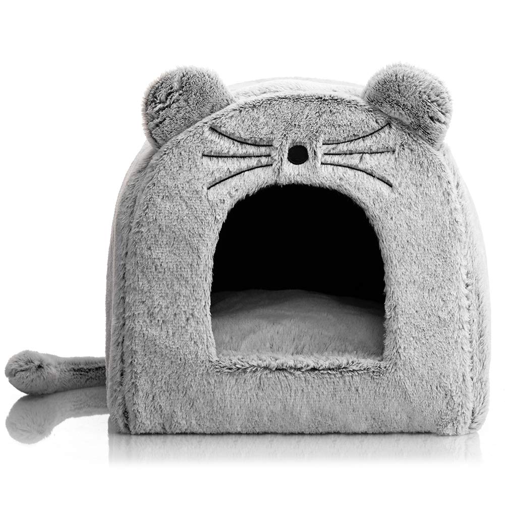 HollypetSelf-Warming Mouse Pet Bed Warm Cave Nest Sleeping Bed Puppy House for Cats, Gray