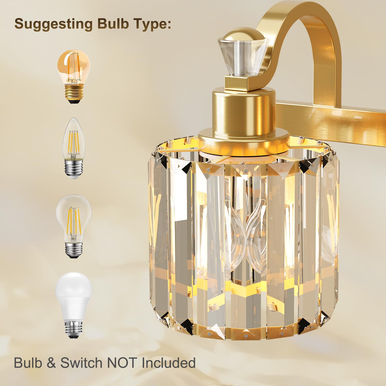 GarveeTech Crystal Gold Bathroom Vanity Light 3 Light Modern