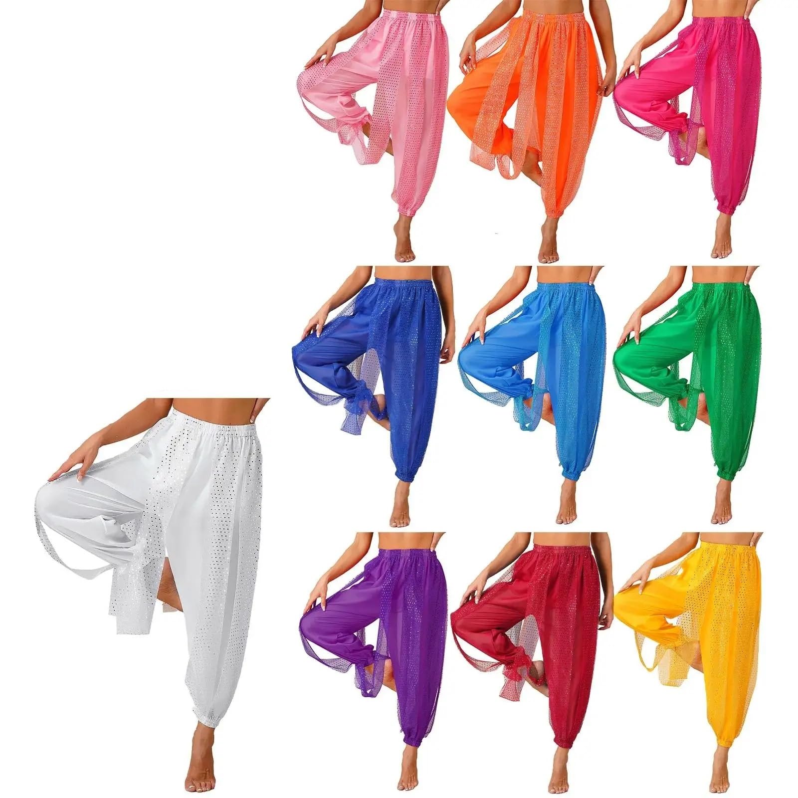 Frauen Bauchtanz Münzen Laterne Hosen Seite Split Pailletten Glänzende Harem Erwachsene Kostüm