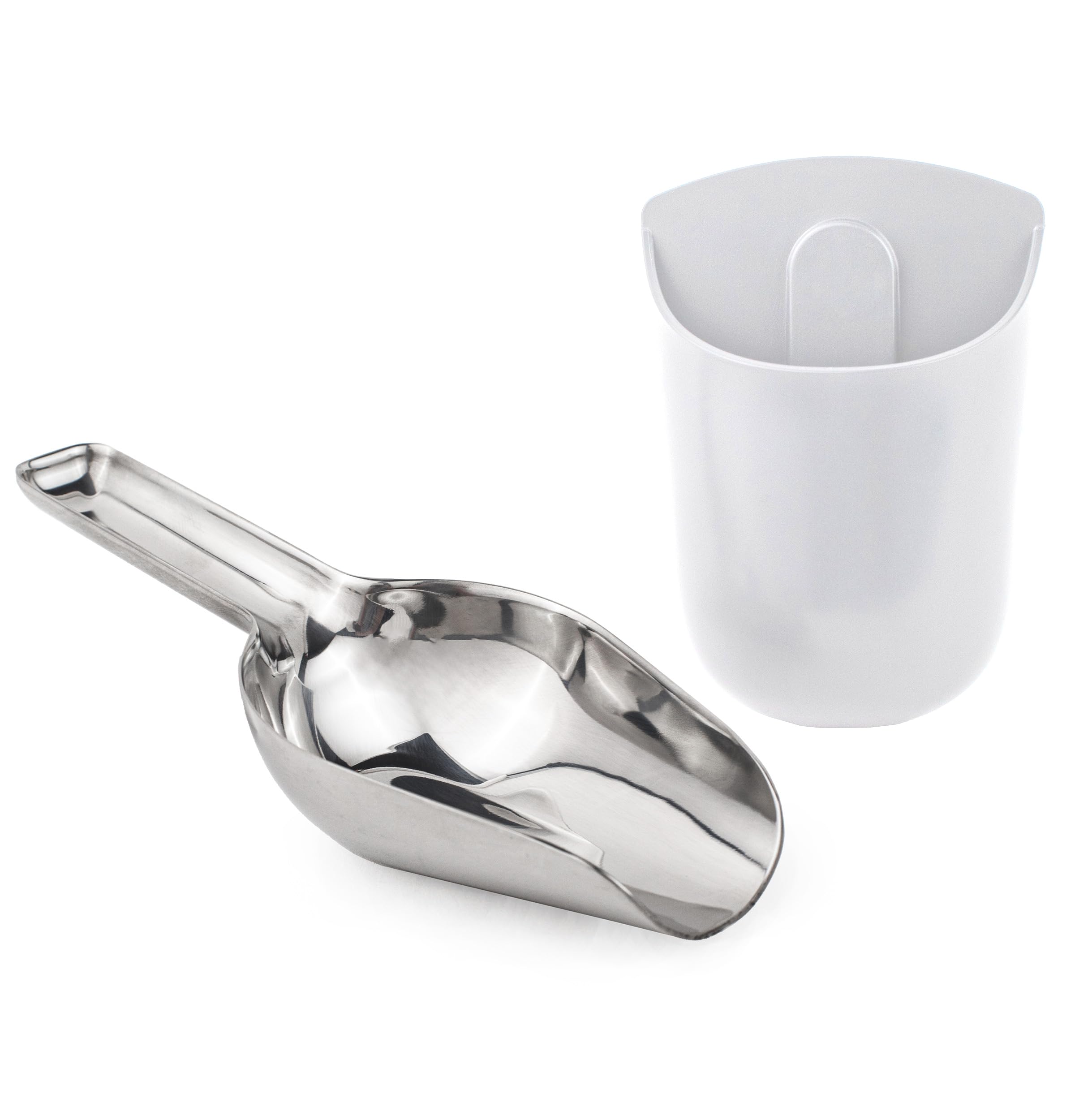 GE Profile Opal Stainless Steel Scoop + Magnetic Holder, Ergonomic Grip, Works with most Opal Nugget Ice Makers, Stone White