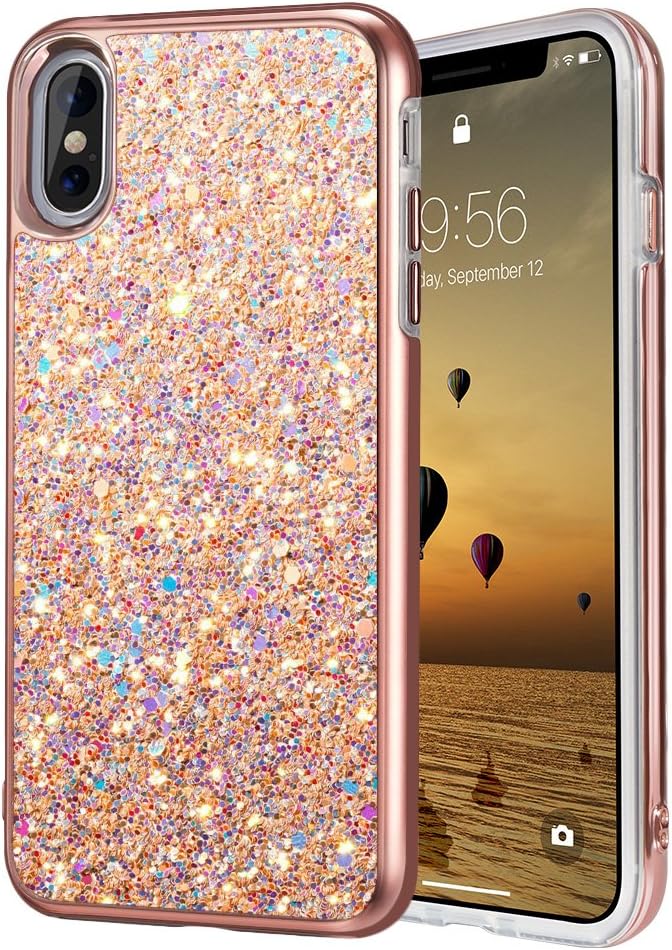 Amazon Com Iphone X Case Iphone 10 Case Miracase Shockproof Glitter Bling Hard Cover Soft Bumper Protective Iphone X Case For Girls Women Rose Gold Cell Phones Accessories