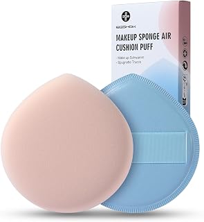 EIGSHOW Makeup Sponge Powder Puff, Teardrop-Shaped Tassel Foundation Sponge,Super Soft Powder Puff Quickly apply makeup for Use with Liquid or Powdery Make-Up, Blue & Skin Colour, Pack of 2 (M121)