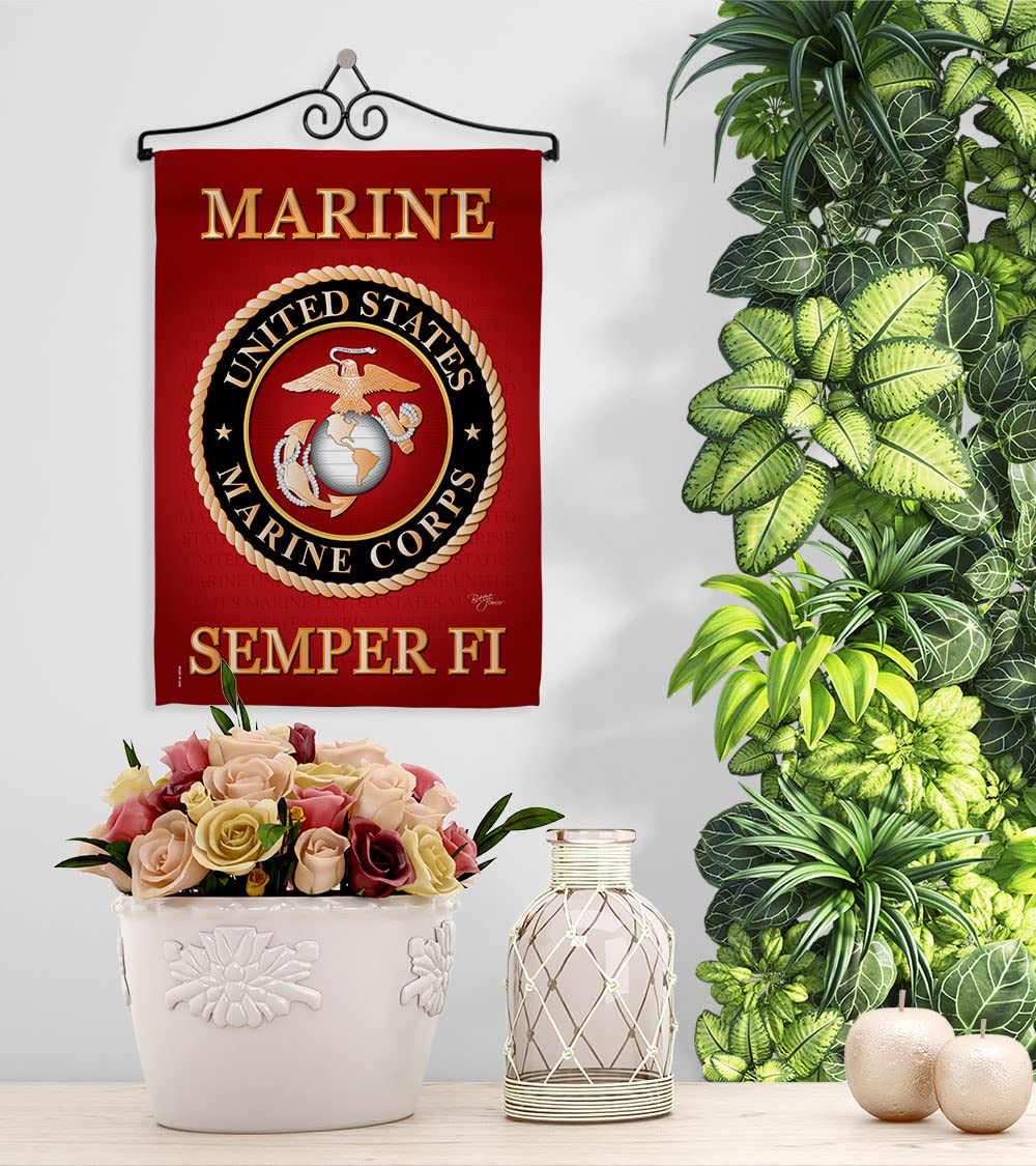 Bandera de jardín del Cuerpo de Marines – Juego de colgador de pared Fuerzas Armadas USMC Semper Fi United State American Military Veteran Retire Official – Cartel de casa pequeño regalo de patio de
