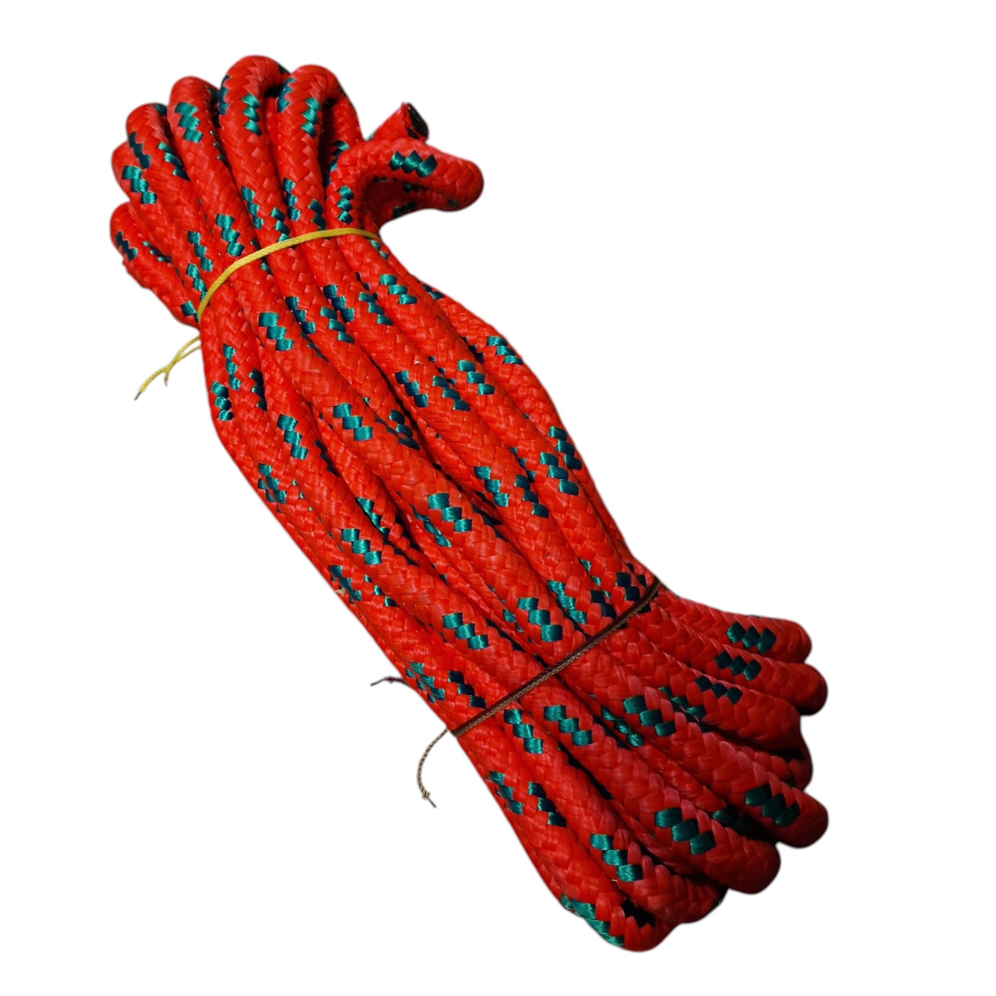 Red Braided Polyester Rope, 16mm x 10m, Double-Braided Construction, UV and Rot Resistant