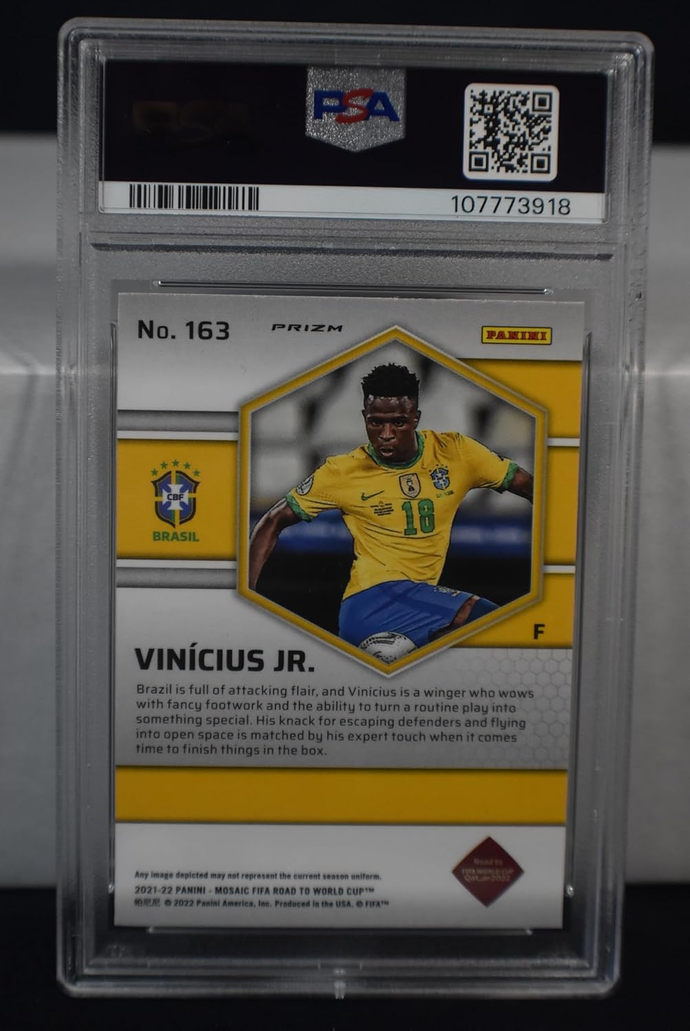 VINICIUS VINI JR JUNIOR 2021-22 Panini Mosaic FIFA Road to World Cup Qatar #163 MOSAIC PRIZM PARALLEL Soccer Card PSA Graded Mint 9 Brazil Real Madrid CF