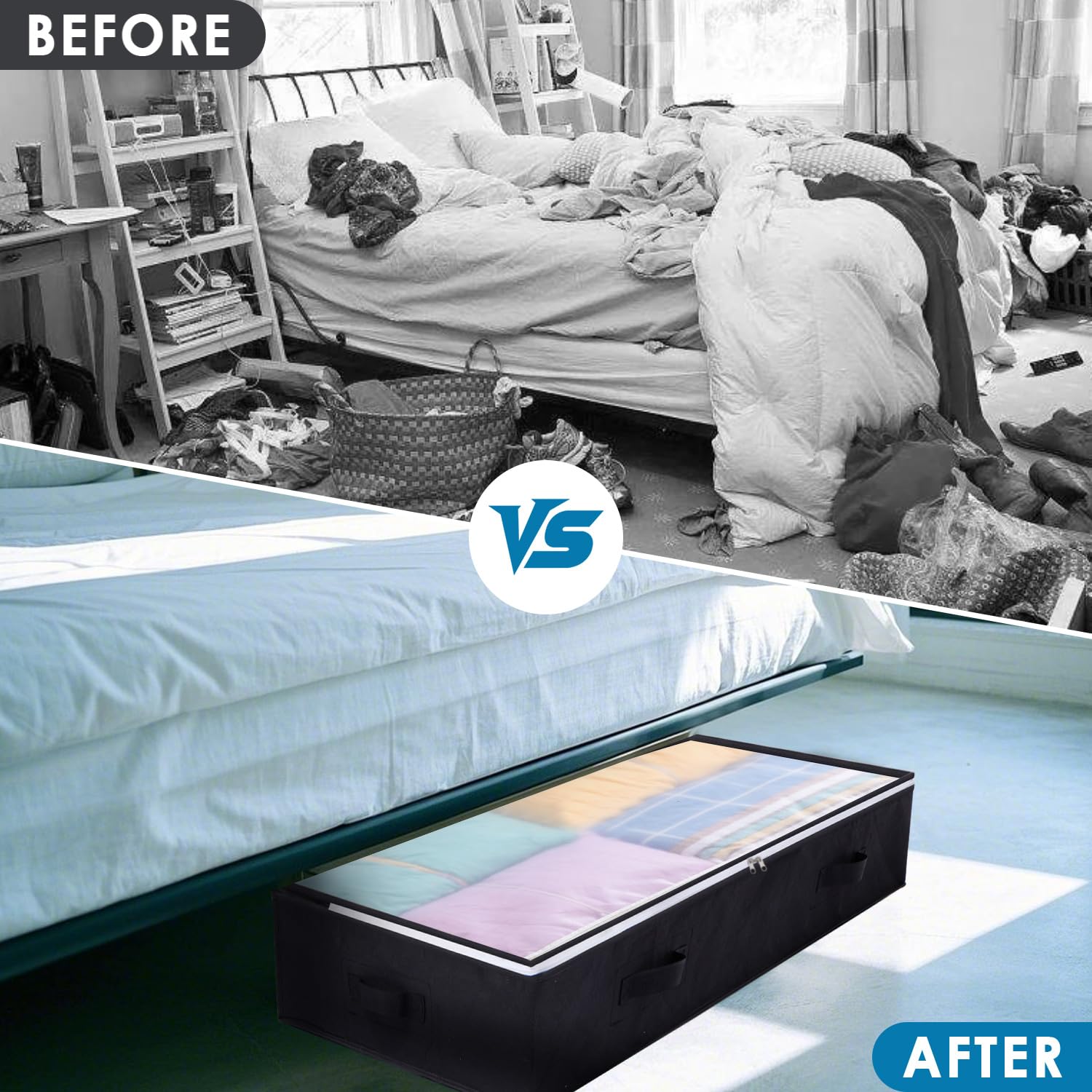 4 Pezzi Contenitori Sotto Il Letto, 90L Contenitore Sottoletto Pieghevole, Salvaspazio Organizer Sotto Letto Con Finestra Di Osservazione E Maniglia Scatole Sottoletto Per Vestiti, Coperte (Nero)