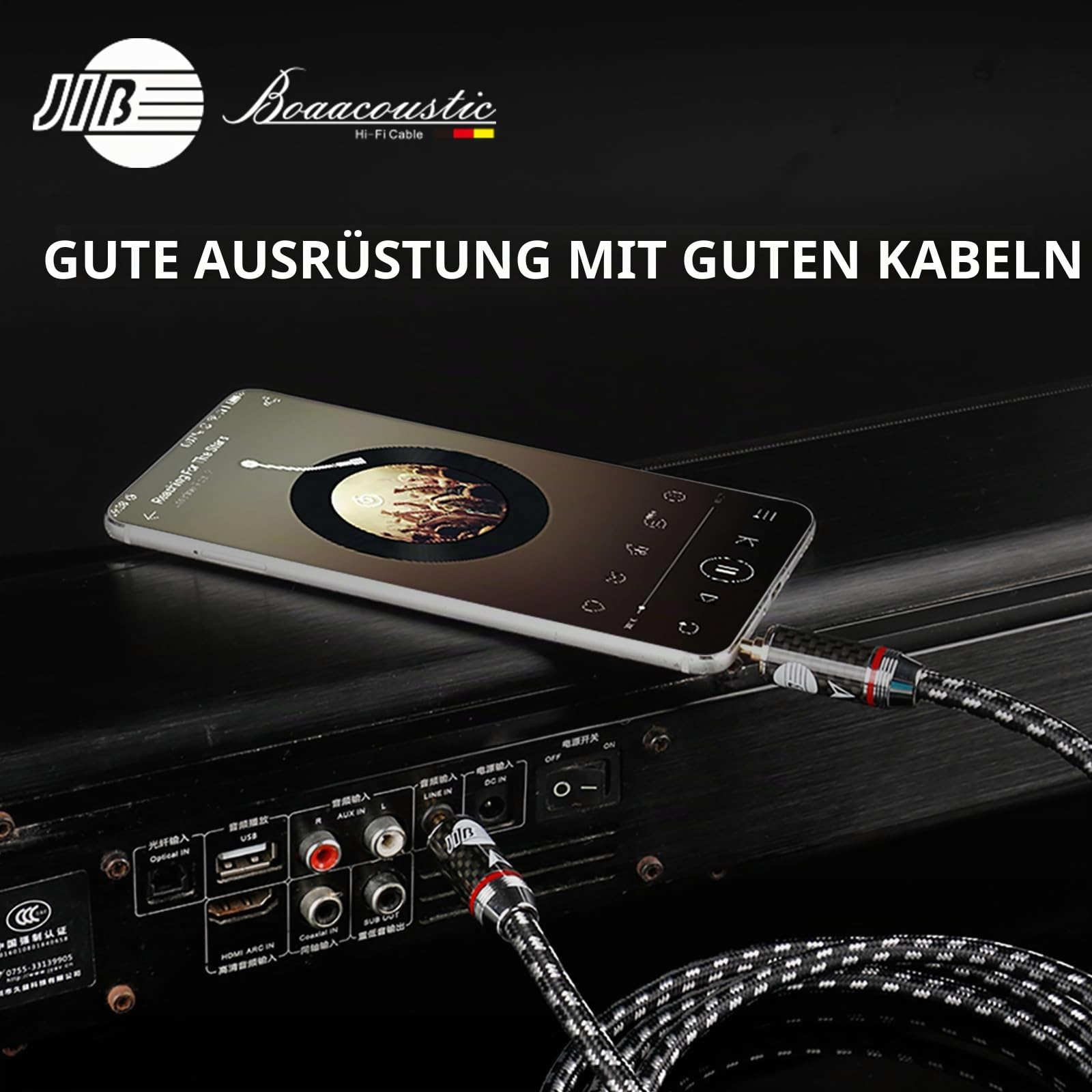 BOAACOUSTIC JIB Aux Kabel, Klinkenkabel 3,5mm high end Audiophiles S-OCC Hochreines Kupfer + hochreines Kupfer versilbert versilbert 3,5MM Stecker zu Stecker Audio Auxiliary Stereo Audio Kabel 1M