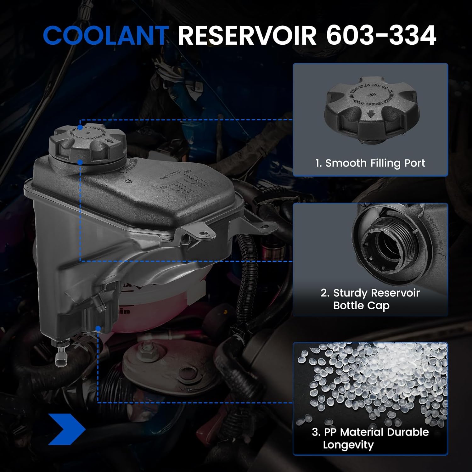 Engine Coolant Reservoir Tank 603-334 Compatible with BMW 335i X1 Z4 328i 330i 128i 323i 335is 328xi 325i 335xi 328i xDrive 335i xDrive 135i 325xi Replace 17137567462 17137640514 17137607482