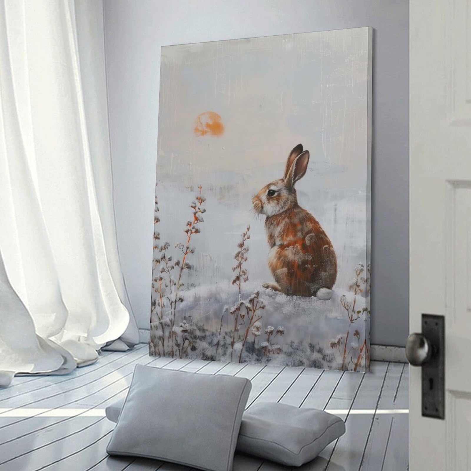 Junmoney Frame-Style-1 Canvas Art Print Rabbit In Winter Landscape, 08X12inch(20X30cm), For Office, Study Or Home Workspace, Wall Art That Adds Style To Work Areas