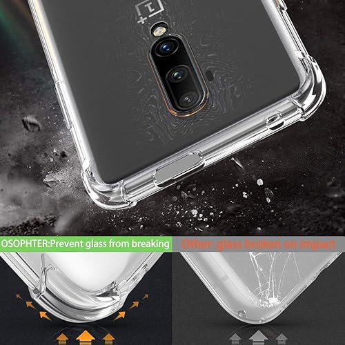 Miniatura 3 de Osophter Funda para Oneplus 7T Pro transparente con esquinas reforzadas de poliuretano termoplástico (TPU), absorción de golpes, flexible, para One