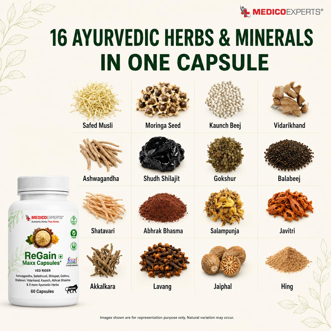 MedicoExperts ReGain Maxx Capsules - Shilajit Ashwagandha Safed Musli Gokshura - 16 Ayurvedic Herbs, FSSAI Licensed, Heavy Metal Tested, Supports Energy & Stamina - 60 Capsules (15 Days) 2