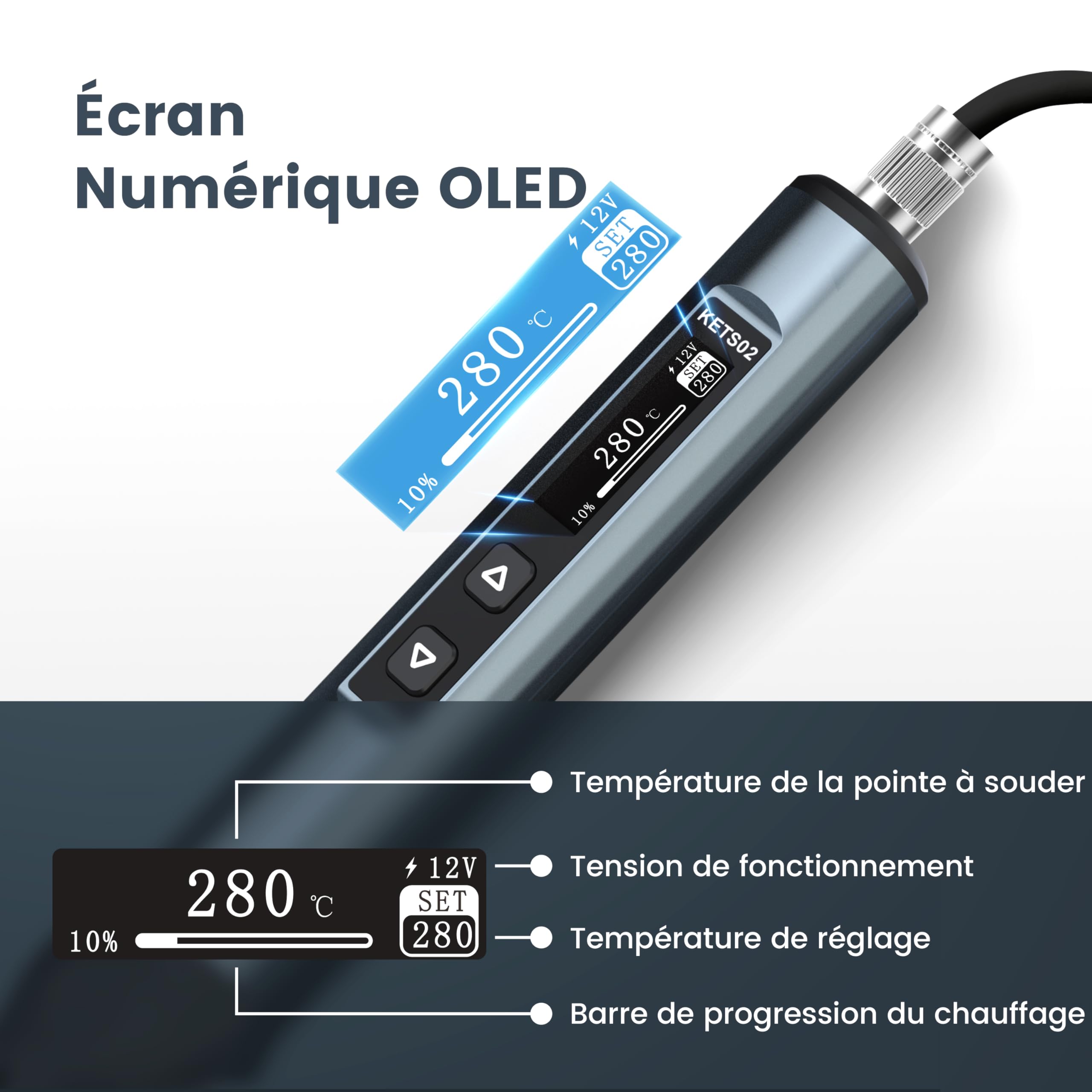 KAIWEETS USB C Fer à Souder Intelligent, Kit Fer à Souder Portable Chauffage Rapide 80-420℃, Contrôle Précis de Température, Écran OLED, Veille Auto, Verrouillage Enfant, 6 Pointes de Fer à Souder