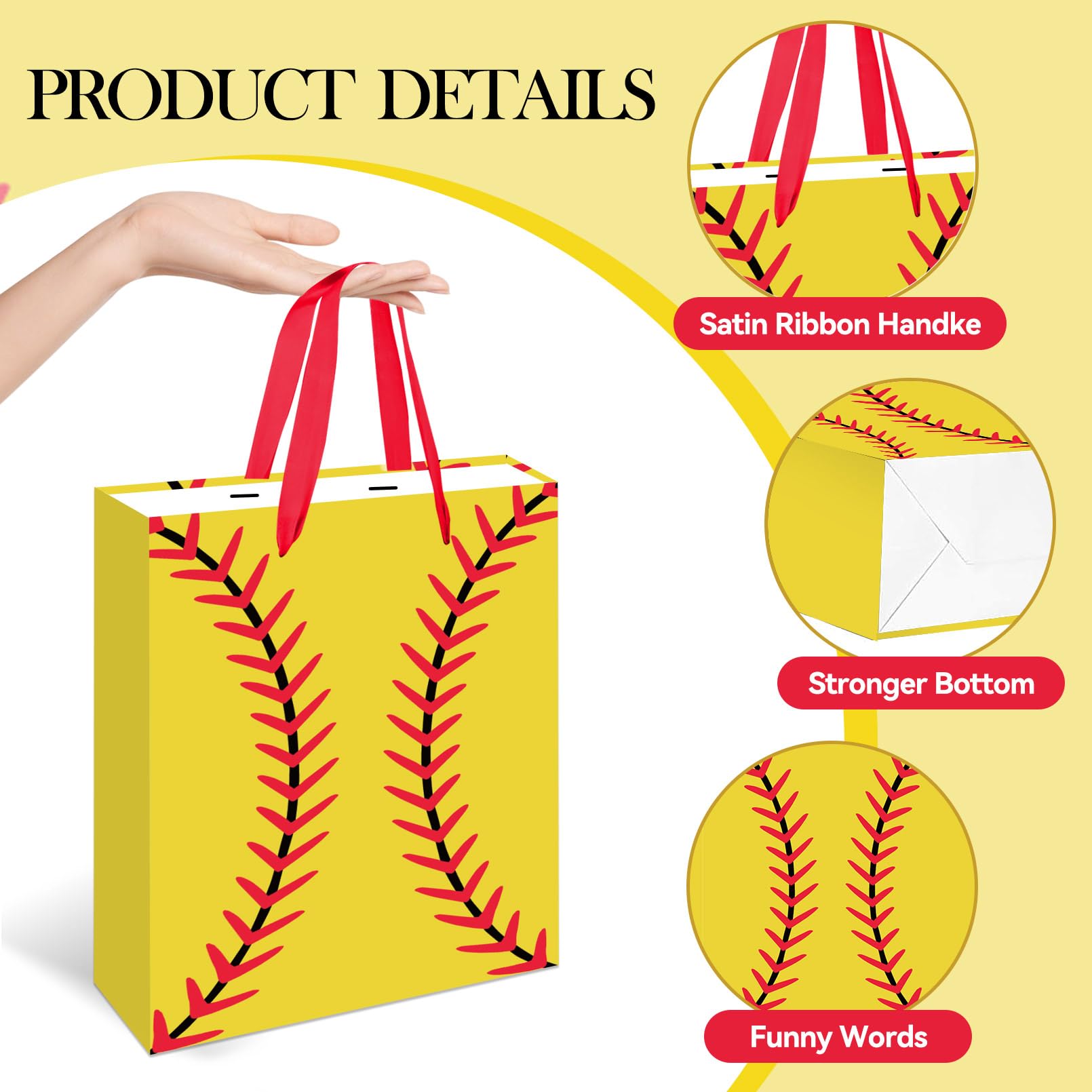 Large Softball Party Gift Bag with Tissue Paper and Greeting Card for Girls Women Birthdays Party Favor Sport Birthday Goodie Bag Team Gifts Sports Celebrations
