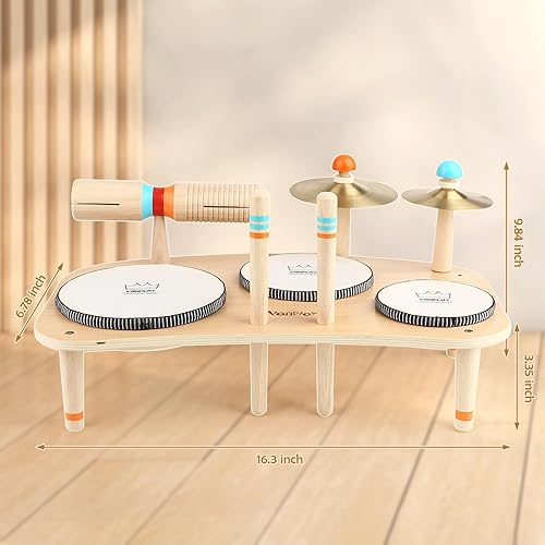 Miniatura 7 de Juego de batería para niños pequeños de 1 a 3 años, instrumentos musicales todo en uno, juguetes musicales de madera, juguetes sensoriales