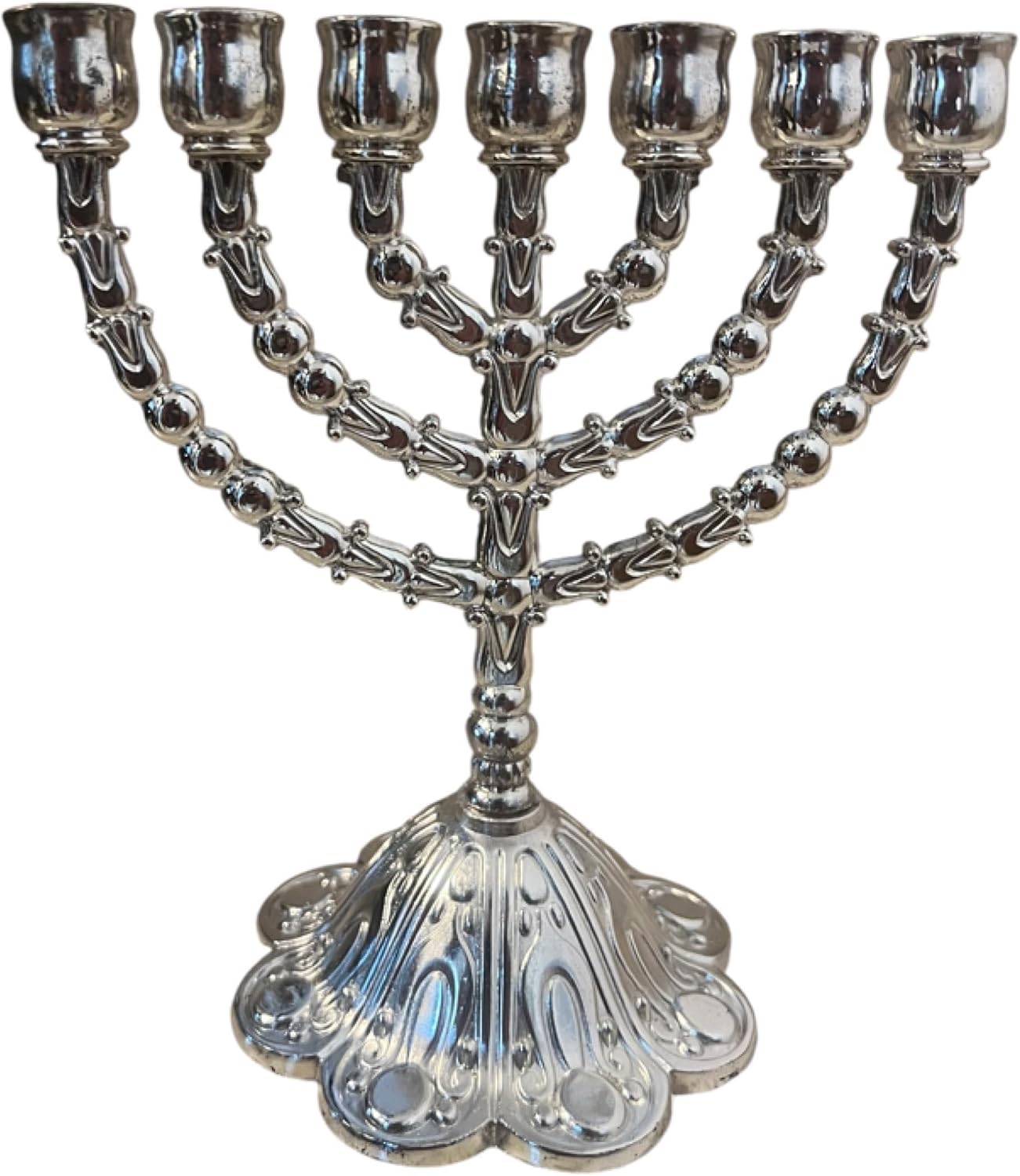 Flower Base Jerusalem Menorah 7" (Gold)