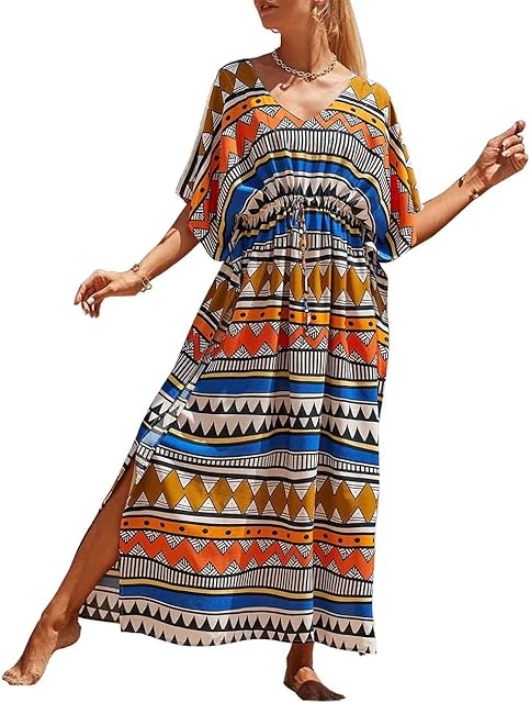 Bsubseach Women Beachwear Turkish Kaftans Long Swimsuit Cover up Caftan Beach Dress