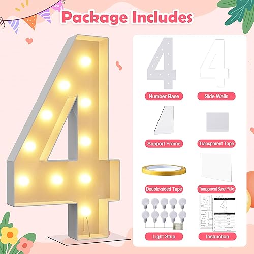 Miniatura 5 de Asee'm Marco de mosaico con números iluminados de marquesina de 4 pies, gigante, precortado, grande, decoración de tablero de espuma para fiestas,