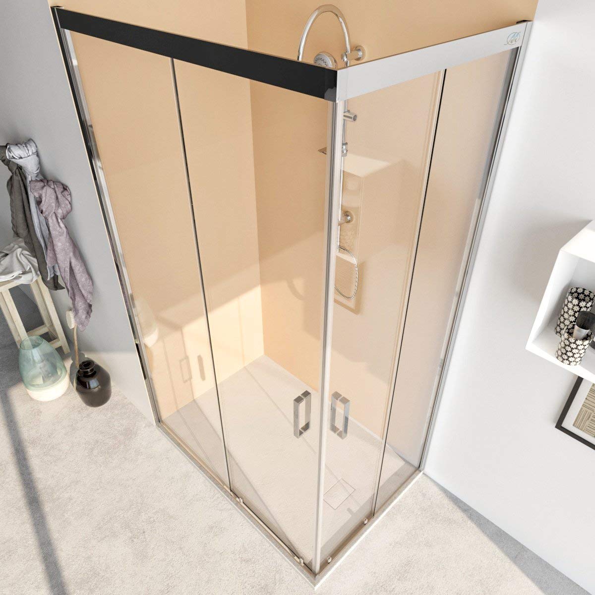 Box doccia cabina angolare 70 75 80 90 100 110 120 140 cm porta scorrevole vetro anticalcare 6mm ACACIA (90x120 cm, Vetro: TRASPARENTE)