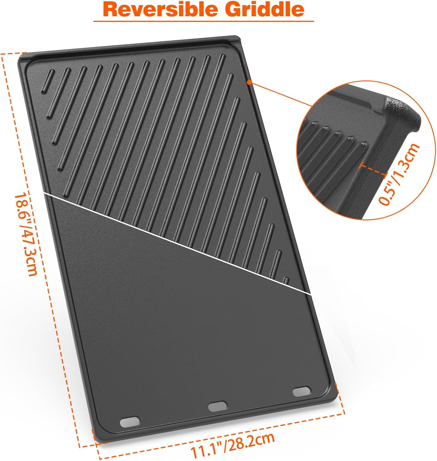 Onlyfire Reversible Cast Iron Cooking Griddle BBQ Griddle for Weber Genesis II/Genesis II LX 400 Series Gas Grills, Replacement Parts for Weber 66097 66089