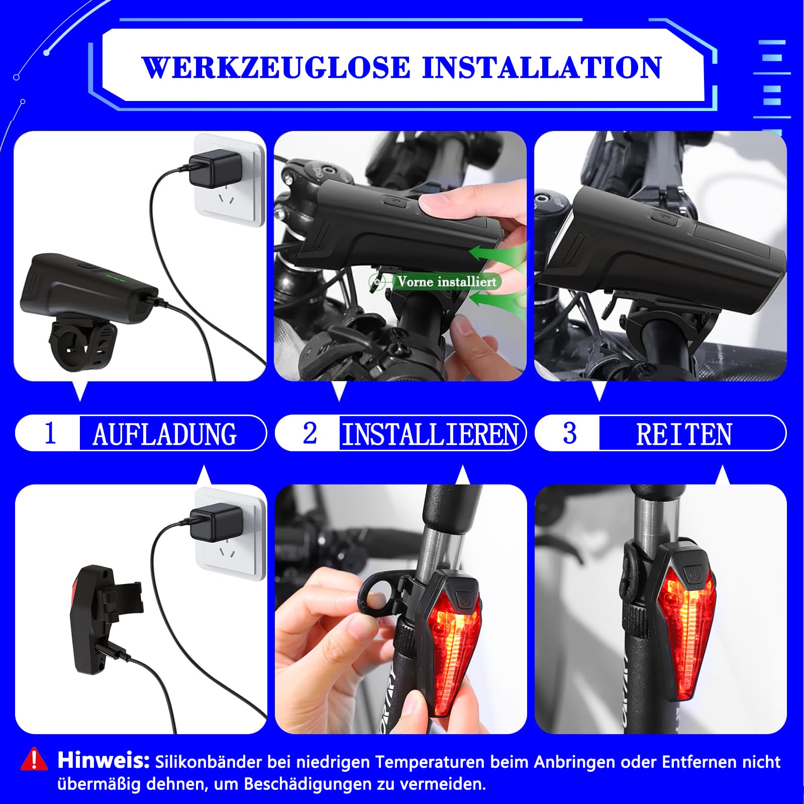 Set Di Luci Per Bicicletta LED, Illuminazione Per Bicicletta Certificata StVZO, Con Ricarica Tipo C, Luce Per Bicicletta Impermeabile IPX5 Anteriore +Lluce Posteriore