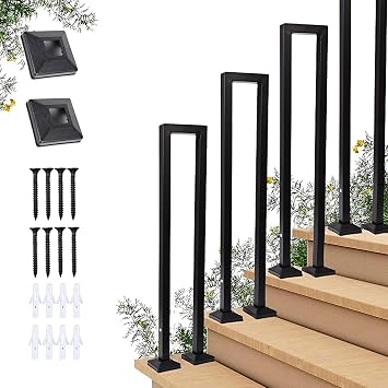 U-Shaped Handrail with Protective Cover, Handrails for Outdoor Steps, Anti-Slip Stair Railing Indoor Industrial Wrought Iron Handrail for Porch Loft Corridor Villa, 1pcs Black, 100cm/39.4"