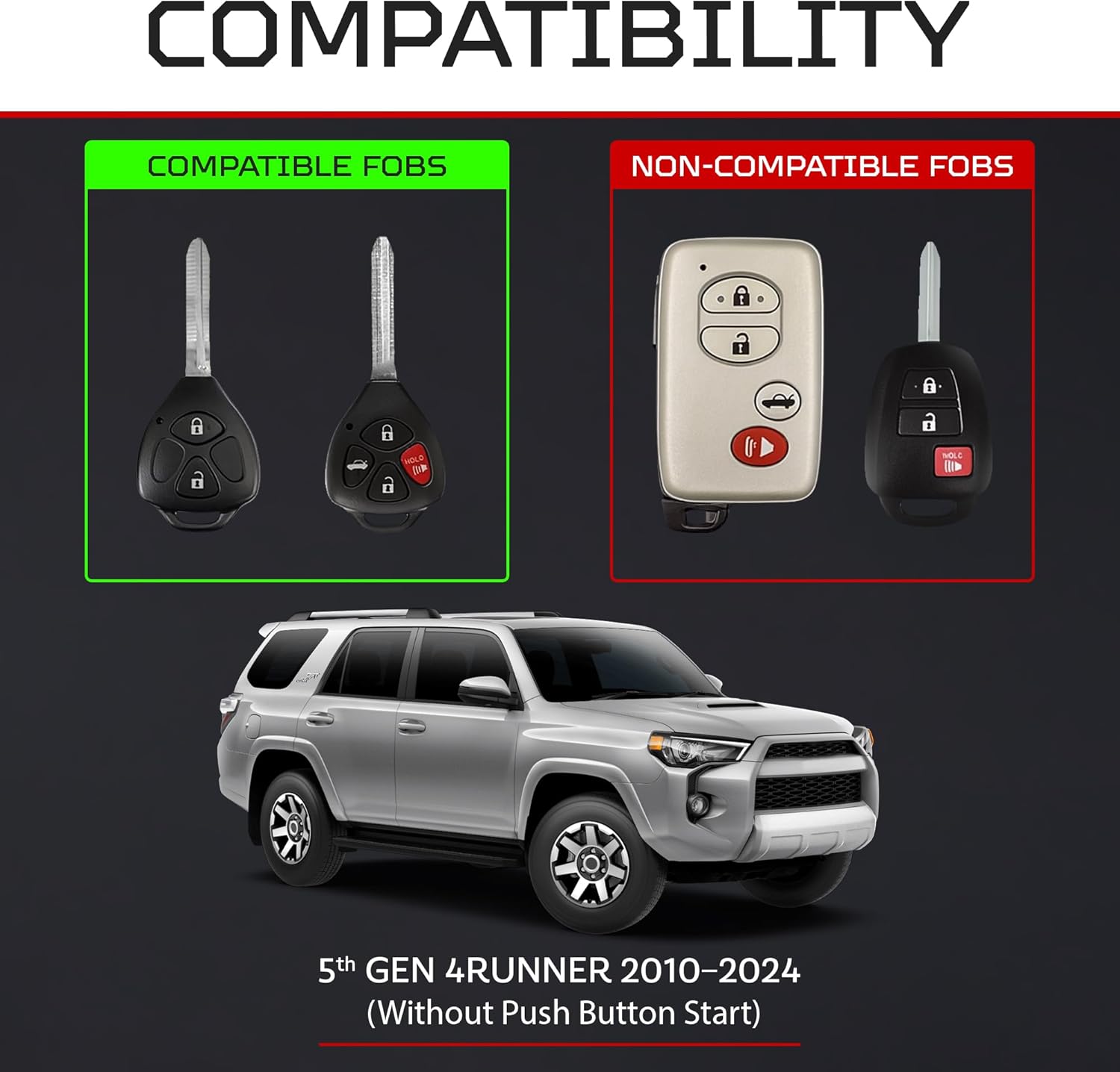 AJT DESIGN Replacement Key Fob Case for 5th Gen 4Runner (2010–2024) Standard Key – Rugged PC-ABS Key Fob Shell for 3-Button & 4-Button Keys – 4Runner Accessories – Made in The USA - Cement