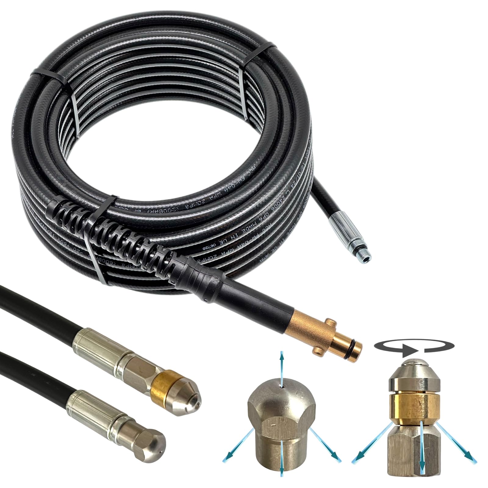 M&M Smartek - Rohrreinigungsschlauch für/kompatibel zu Nilfisk GERNI Hochdruckreiniger Anschluss AG M22 x 1,5 IG für Bajonett Adapter & rotierende + starre Düse (25 Meter)