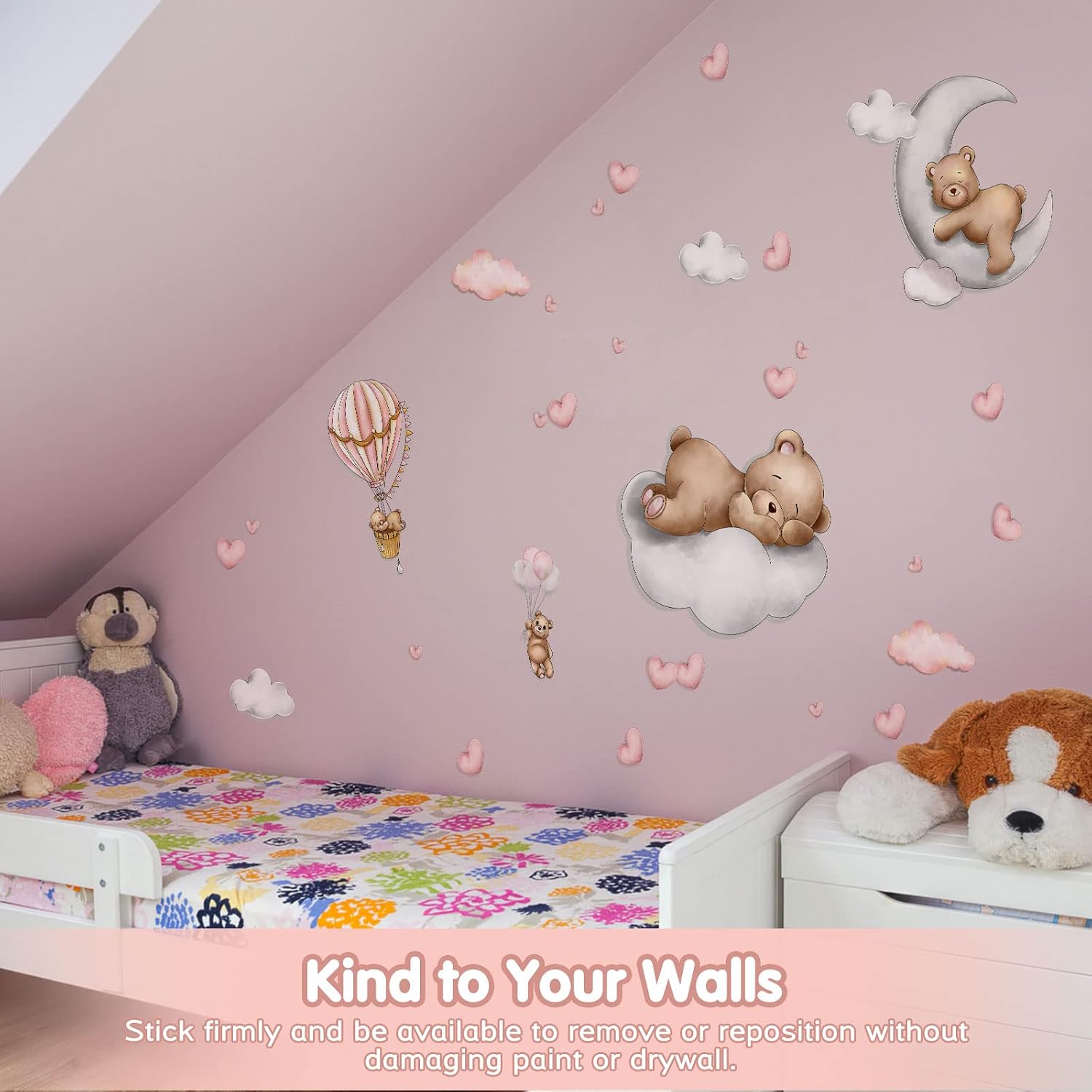 Baby Bear Sleeping Wall Decals Peel and Stick Cute Bear Wall Stickers Decor for Baby Toddler Kids Room Bedroom Nursery Playroom