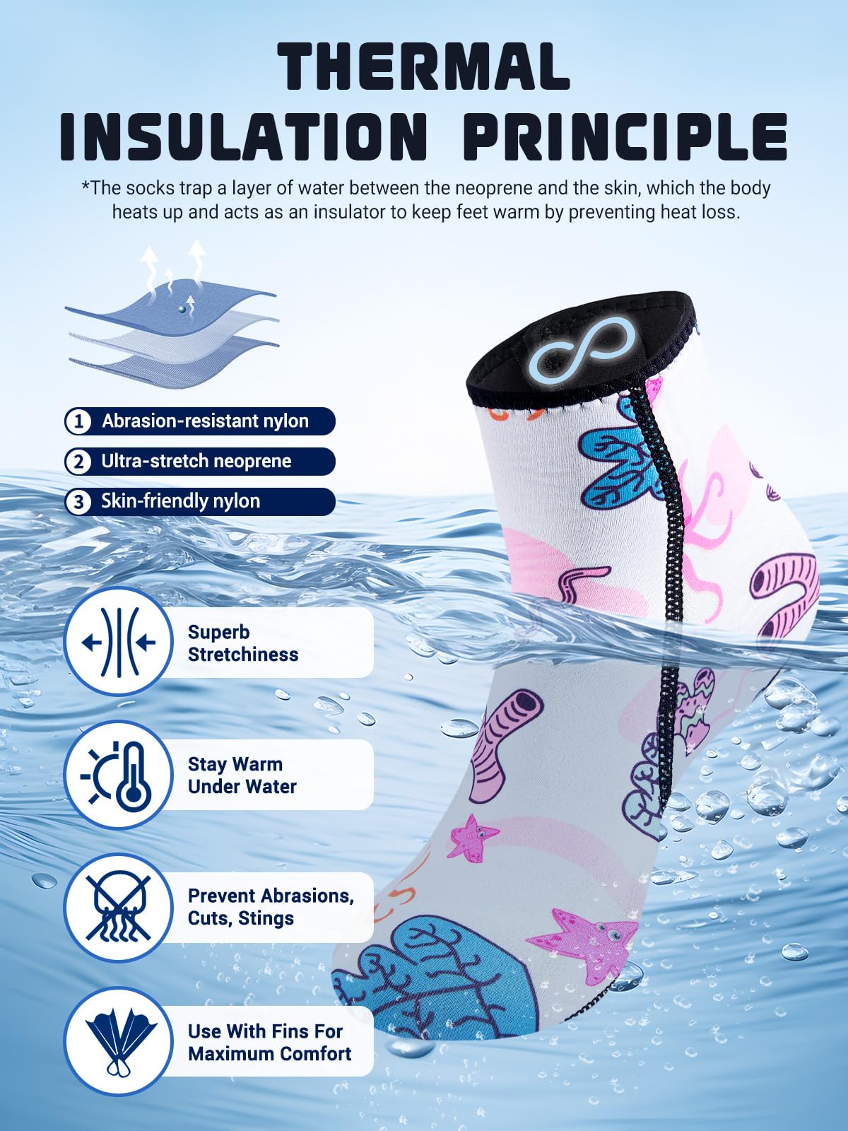 3MM Calzari Neoprene Bambini, Calze Neoprene Calzini Neoprene per Ragazzi Ragazze per Immersioni, Nuoto, Sport Acquatici